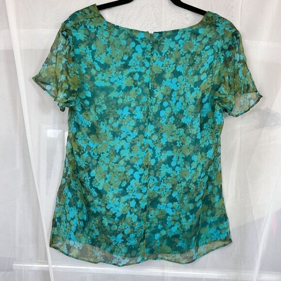 Coldwater Creek 100% silk boat neck bouse sz 8 boho cottagecore office chiffon - Picture 7 of 9